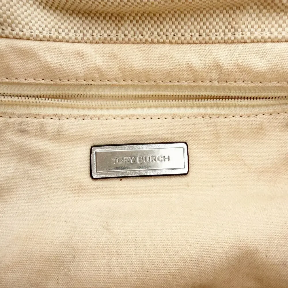 Tory Burch Ella Canvas and Metallic Silver Tote Bag
